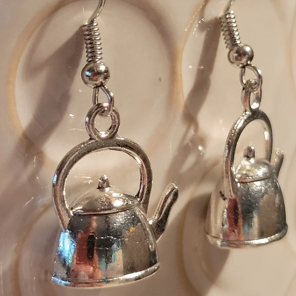 Miniature Tea Kettle Dangle Earrings - Picture 4 of 5